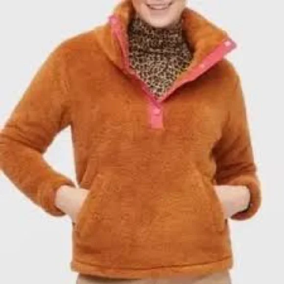 J Crew Fuzzy Teddy Quarter Zip Pullover Fleece Jacket Brown Pink Size Small - Picture 2 of 7